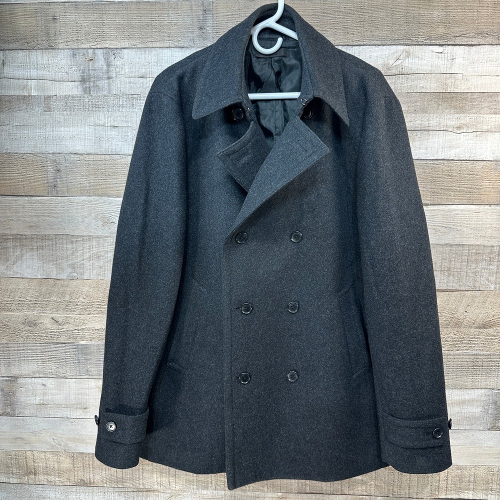 UNIQLO Women Charcoal‎ Gray Double Breasted Wool Blend Peacoat Size L